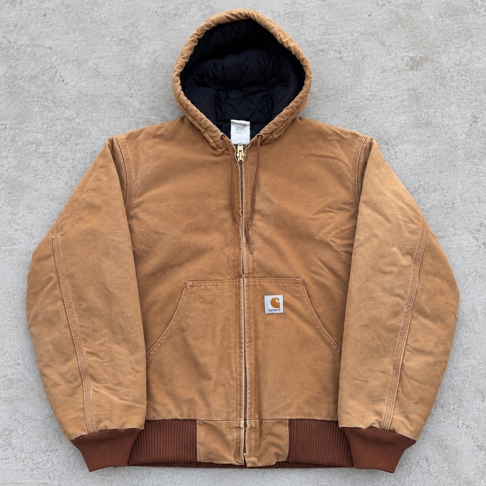 Carhartt J140 BRN Active Jacket Brown Cotton Duck Canvas Quilted Hooded S